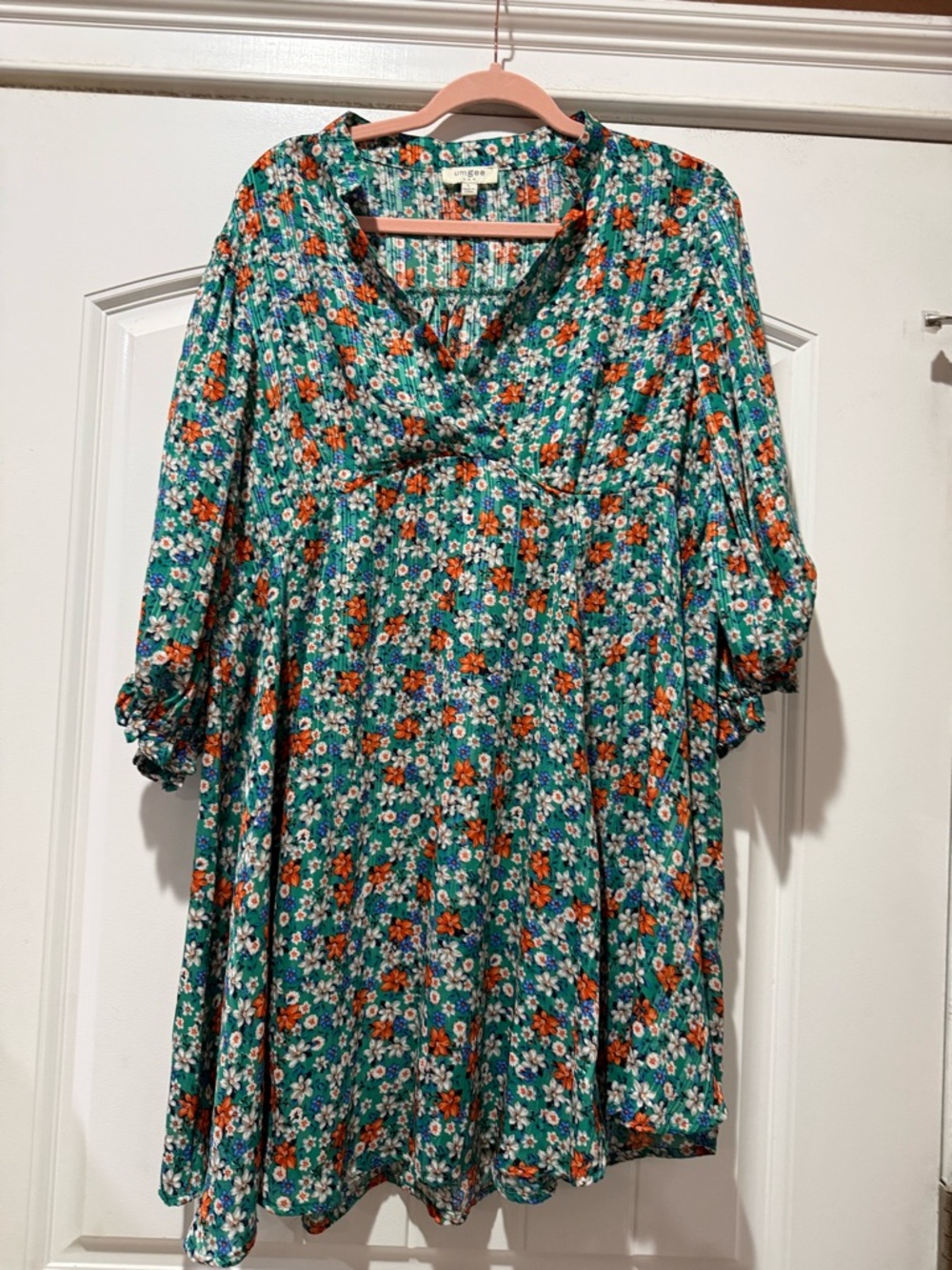 Umgee Teal Floral Midi Dress with Orange and White Flowers